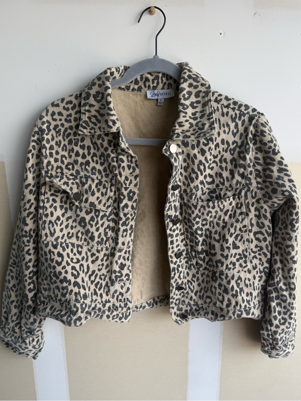 Lucy Avenue Leopard Print Jean Jacket - Beige and Black